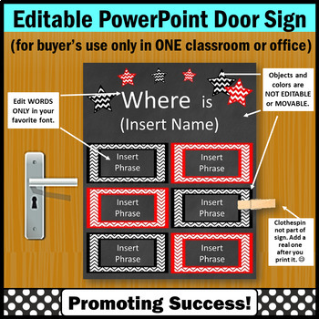 Red Black Editable Office Door Sign Where is the Counselor SLP Principal ESL