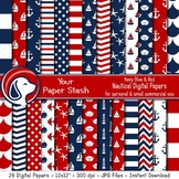 Red & Blue Nautical Digital Paper Backgrounds & Patterns A