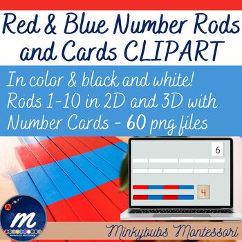 Preview of Red Blue Rods with Number Cards ClipArt Commercial Use Montessori 60 Images