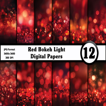 Preview of Red Bokeh Light Digital Paper Pack - 12 Different Backgrounds Clip Art