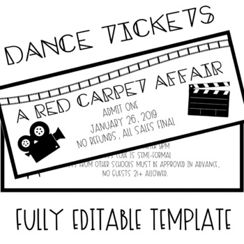 Preview of Red Carpet/Hollywood Dance Ticket Template