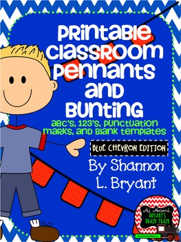 Preview of Blue Chevron Classroom Pennants and Bunting (Letters, Numbers, Punctuation, etc)