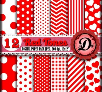Preview of Red Digital Paper, Solid Color Background Digital Paper, Scrapbook 12 x 12 paper