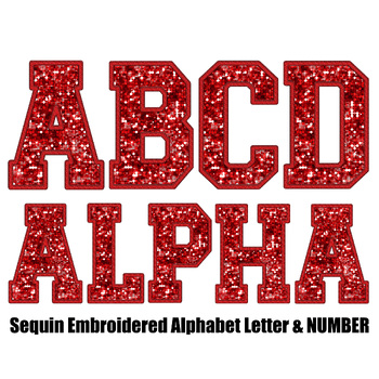 Preview of Red Faux Embroidered Sequin PNG Alphabet Set