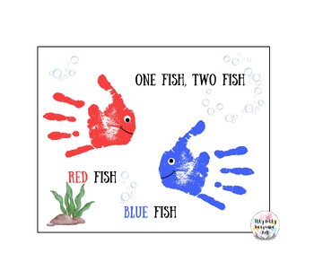 Preview of Red Fish Blue Fish Handprint Art Craft Printable Template / Read Across America