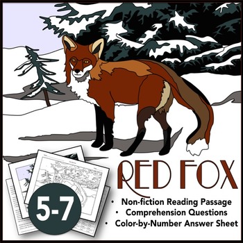 Preview of Red Fox Nonfiction Reading Passage, Questions, and Color-by-Number Answer Sheet