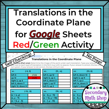 Preview of Red/Green Practice: Translations in the Coordinate Plane (Google Sheets)