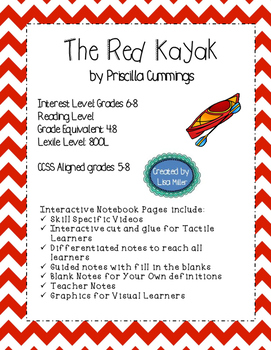 Preview of Red Kayak Novel Unit with Differentiated/Interactive Notes aligned to CCSS