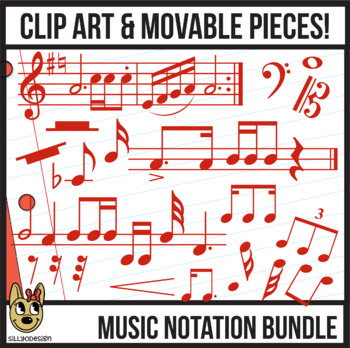 Preview of Red Music Notation: Movable Digital Pieces & Clip Art BUNDLE