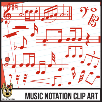 Preview of Red Music Notes Clip Art - Accurate Standard Musical Notation