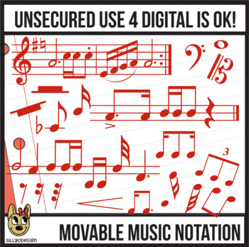 Preview of Red Music Notes - MOVABLE Digital Pieces - Musical Notation Clip Art