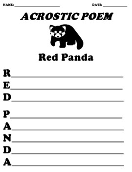 Red Panda Acrostic Poem Worksheet