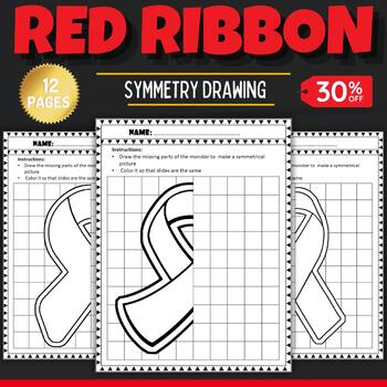 Preview of Red Ribbon Symmetry Drawing Activity Pages - Fun Red Ribbon Week Activities