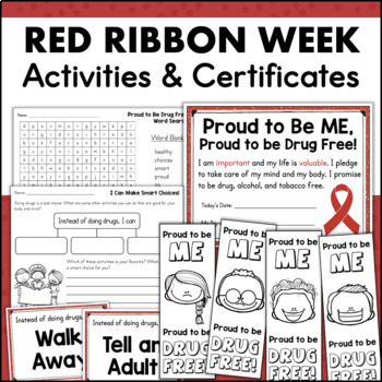 Preview of Red Ribbon Week Coloring Pledge Bookmarks Activities 1st 2nd 3rd Grade