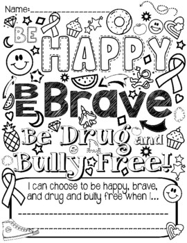 Red Ribbon Week 2020 Coloring Page Be Happy Be Brave Be Drug Free