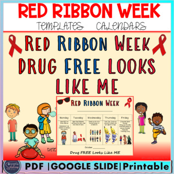 Preview of Red Ribbon Week 2023 Calendar templates with activities