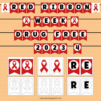 Preview of Red Ribbon Week 2023 Door Banner Bunting Template Drug Free Board Decor