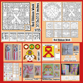 Preview of Red Ribbon Week 2023 Activities Drug Free Craft Coloring Pages Bulletin Board