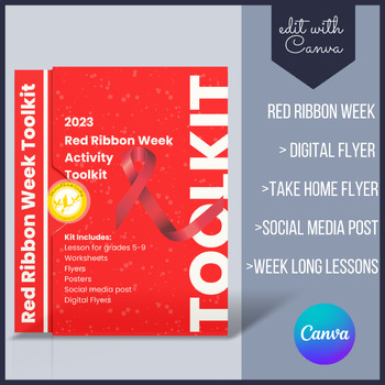 Preview of Red Ribbon Week 2023 Spirit Week Flyer Templates, Lessons, and Social Media