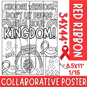 Preview of Red Ribbon Week Collaborative Coloring poster Art : choose wisdom Bulletin board