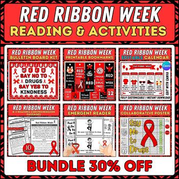 Preview of Red Ribbon Week Bundle: Bulletin Board, Editable Flyer, Mini Book, Collaborative