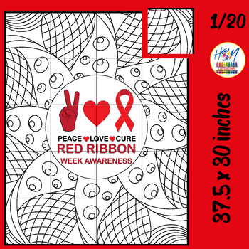 Preview of Red Ribbon Week Collaborative Poster Art - Peace Love Cure Bulletin board Craft