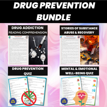 Preview of Red Ribbon Week Drug Addiction Prevention Reading and Assessment Bundle