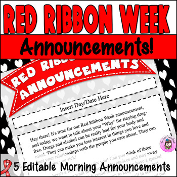 Preview of Red Ribbon Week Drug Awareness Healthy Choices Editable Daily Announcements