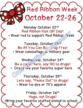 Preview of Red Ribbon Week Flyer and Parent Letter (Editable)