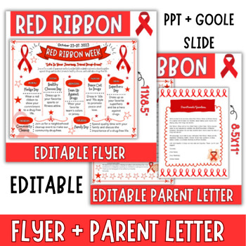 Preview of Red Ribbon Week Flyer and Parent Letter - Editable PowerPoint, Google Slide