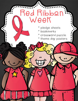 Preview of Red Ribbon Week – Just Say No activities, pledge cards, bookmarks, theme posters