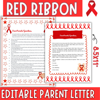 Preview of Red Ribbon Week Parent Letter - Editable
