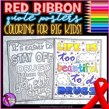 Preview of Red Ribbon Week Quote Coloring Pages and Posters