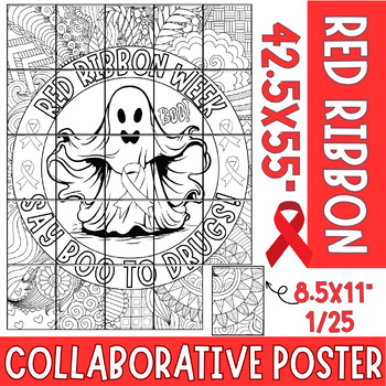 Preview of Red Ribbon Week : Say boo To Drugs Collaborative poster Coloring Pages