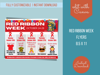 Preview of Red Ribbon Week Schedule Activity Flyer Printable Editable Template Digital
