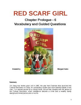 Preview of Red Scarf Girl Vocabulary and Guided Questions