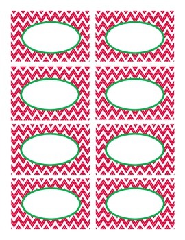 Red Stitched Chevron with Green Holiday Classroom Decor Labels | TpT