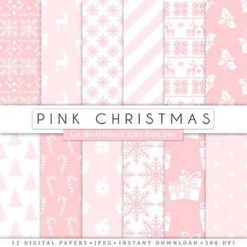 Pink Christmas Digital Paper, scrapbook backgrounds by La Boutique dei  Colori