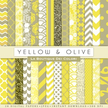 Yellow and Olive Digital Paper, scrapbook backgrounds by La Boutique ...