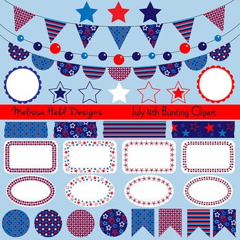 Preview of Red White Blue Bunting & Labels Clipart