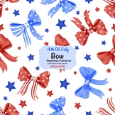 Red White Blue Coquette Ribbon Bow Seamless Pattern, 4th O