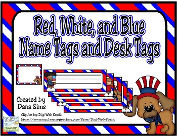 Preview of Red, White, and Blue Name Tags and Desk Tags
