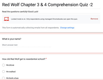 Preview of Red Wolf Chapter 3 & 4 Reading Comprehension Quiz