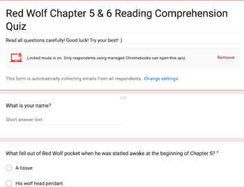 Preview of Red Wolf Chapter 5 & 6 Reading Comprehension Quiz