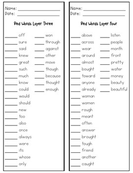 Red Words Checklists FREEBIES by Mrs P's Firsties | TPT