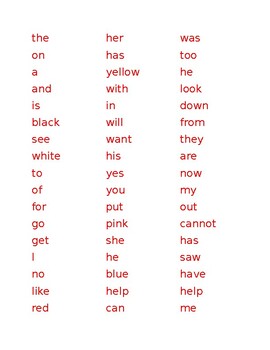 Preview of Red Words Kindergarten
