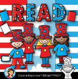 Red and Blue Reading Kids Clip Art