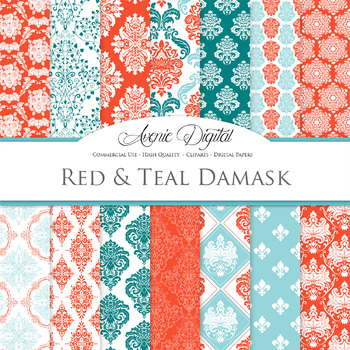 red damask scrapbook paper