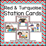 Red and Turquoise Pocket Chart Station Cards