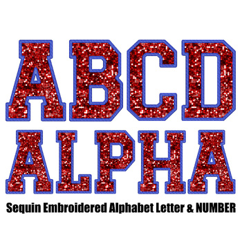 Preview of Red and blue fuax sequin alphabet letters and number
